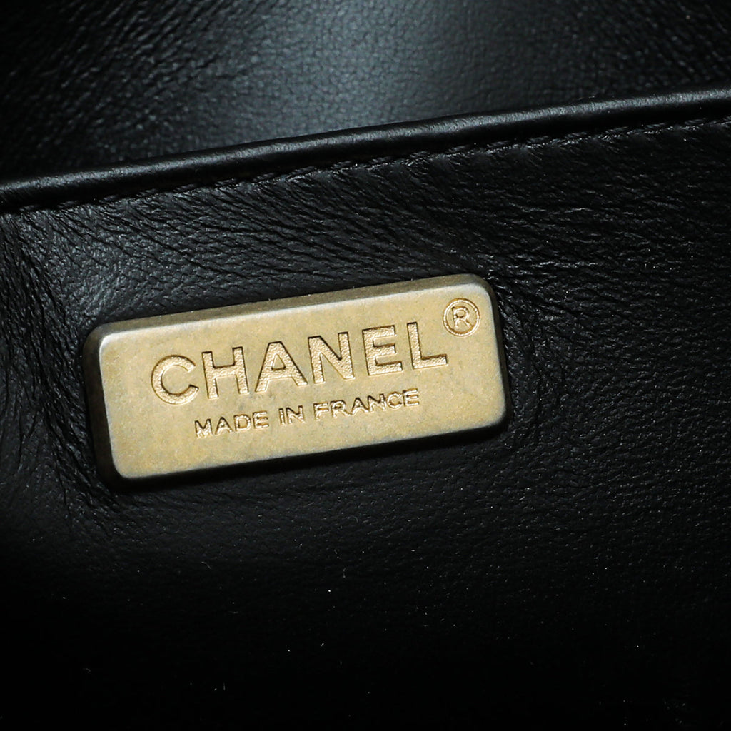 Chanel Black Le Boy Lizard Top Handle Chain Around Medium Bag