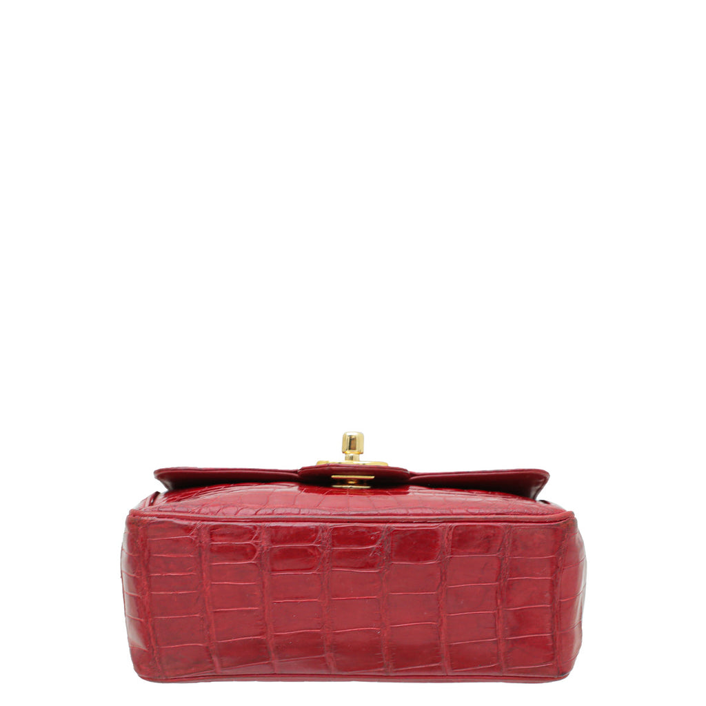 Chanel Red Crocodile Vintage CC Classic Mini Square Bag