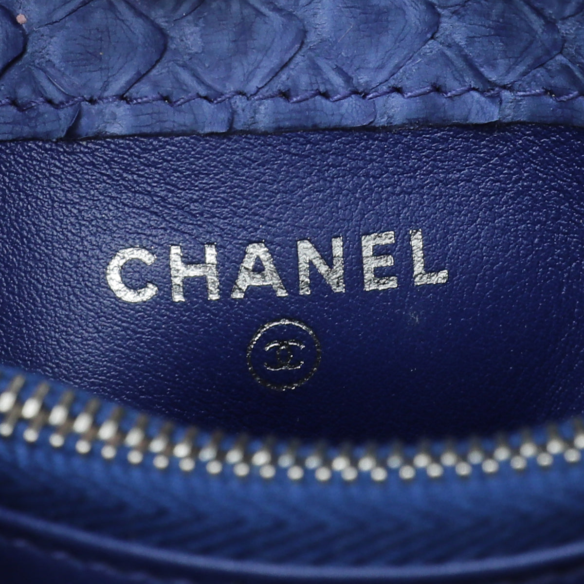 Chanel Blue Python Boy Chain Crossbody Phone Holder