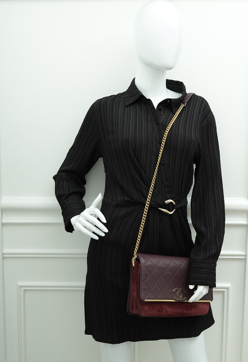 Chanel Burgundy CC Stitched Lady Coco Flap Bag