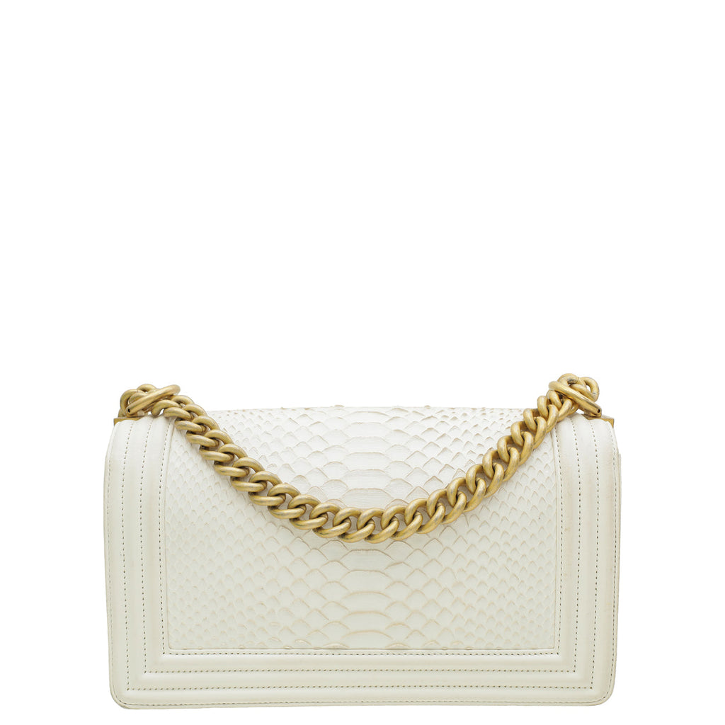 Chanel White Python Le Boy Medium Bag