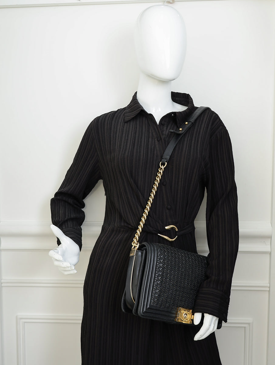Chanel Black Braided Le Boy Reverso Flap Large Bag