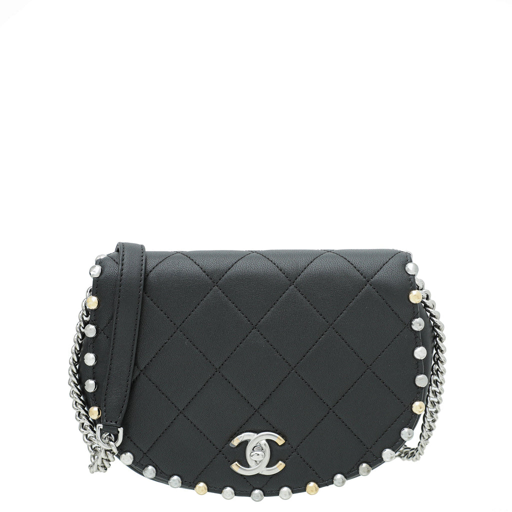 Chanel Black CC Metal Bubble Edge Flap Bag
