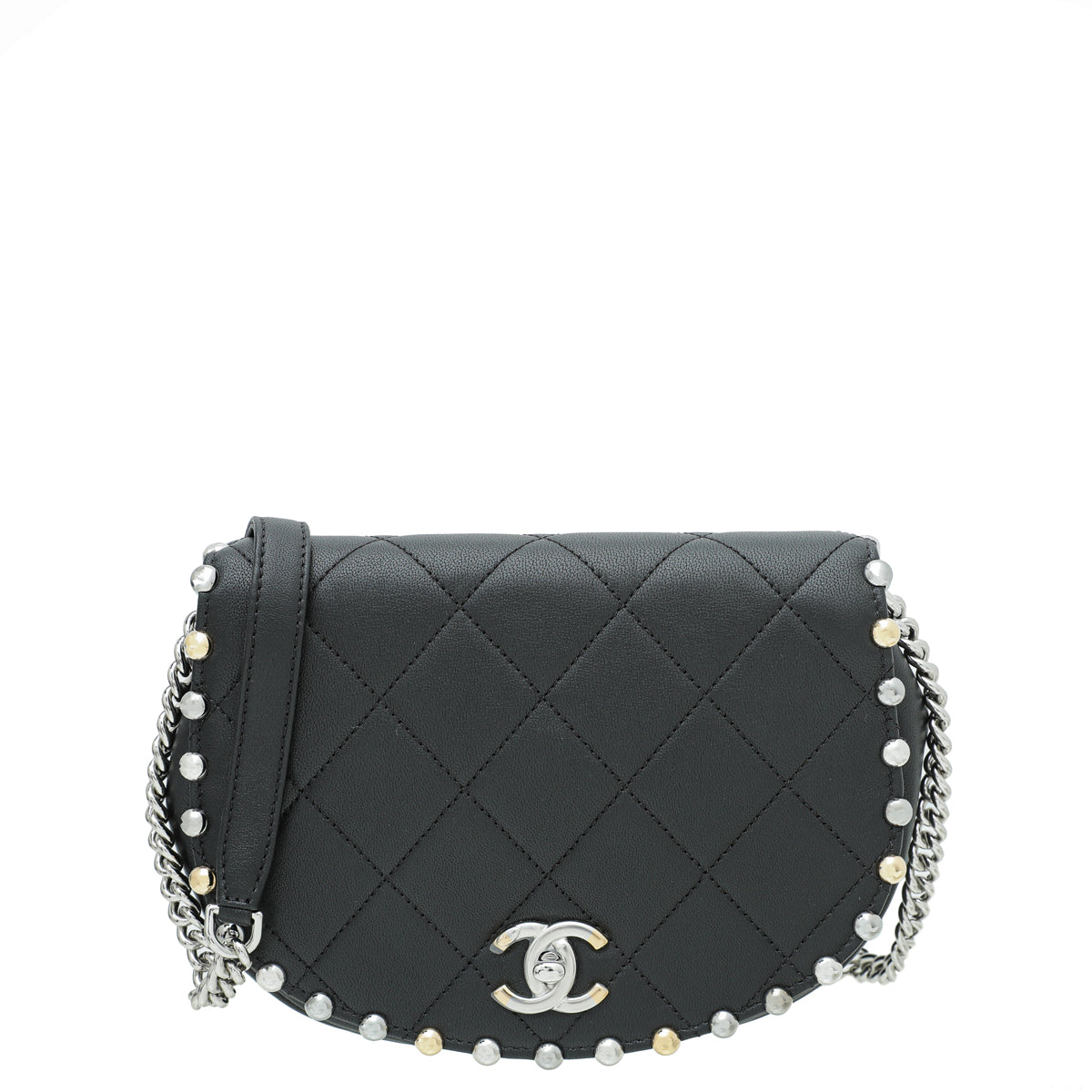 Chanel Black CC Metal Bubble Edge Flap Bag