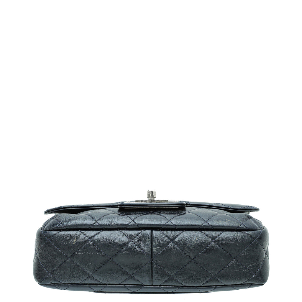 Chanel Navy Blue CC Metal Plate Glazed Flap Bag