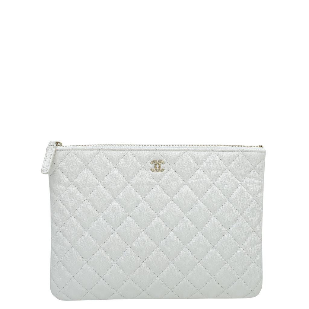 Chanel White CC Classic Medium Pouch