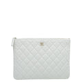 Chanel White CC Classic Medium Pouch