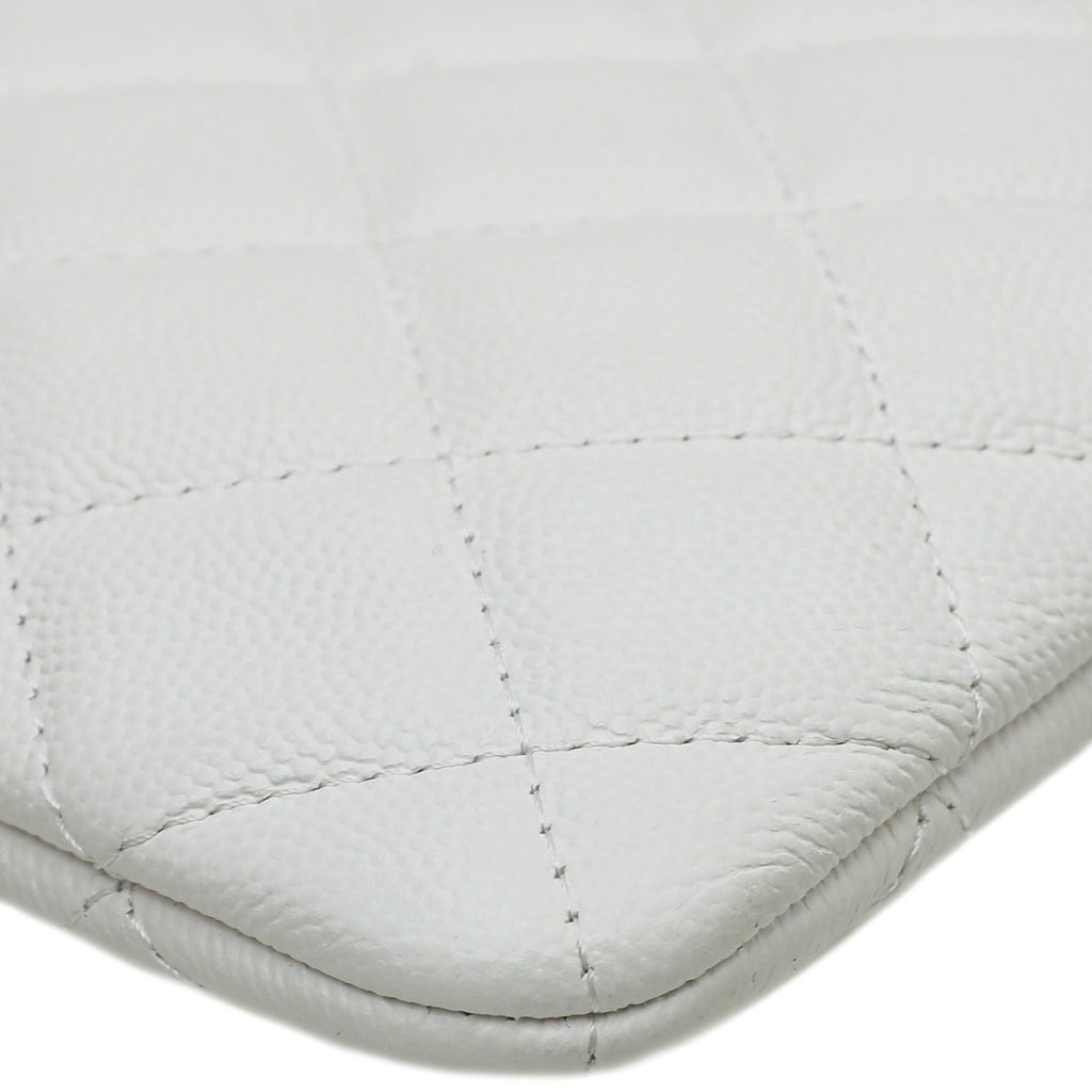 Chanel White CC Classic Medium Pouch