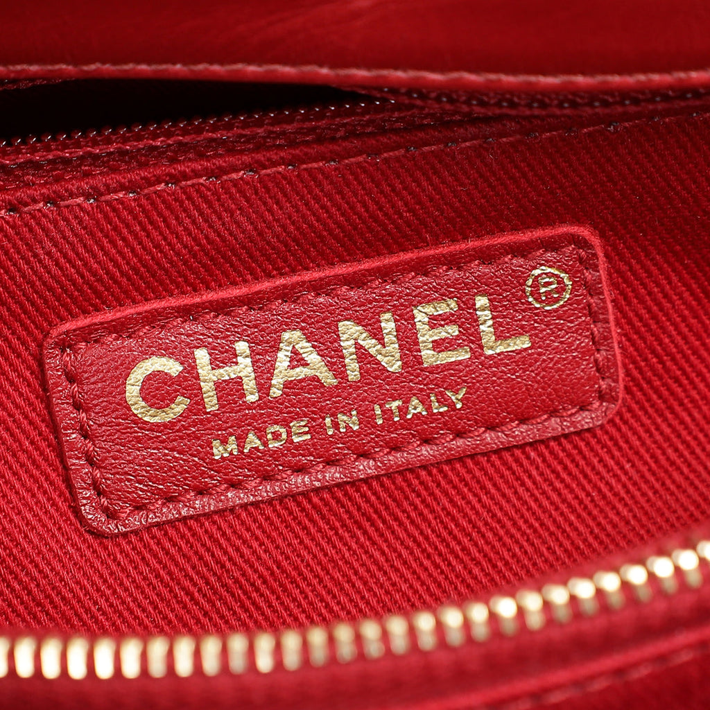 Chanel Red CC Coco Handle Chevron Flap Bag
