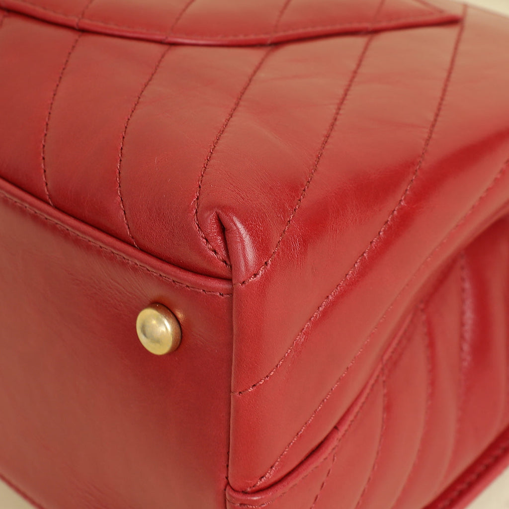Chanel Red CC Coco Handle Chevron Flap Bag