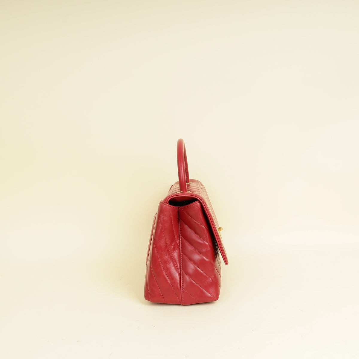 Chanel Red CC Coco Handle Chevron Flap Bag