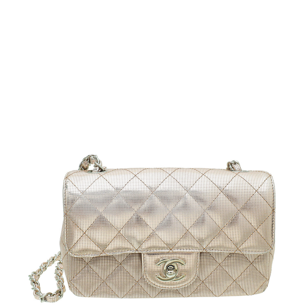 Chanel Metallic Pink CC Classic Pixel Effect Rectangular Mini Flap Bag