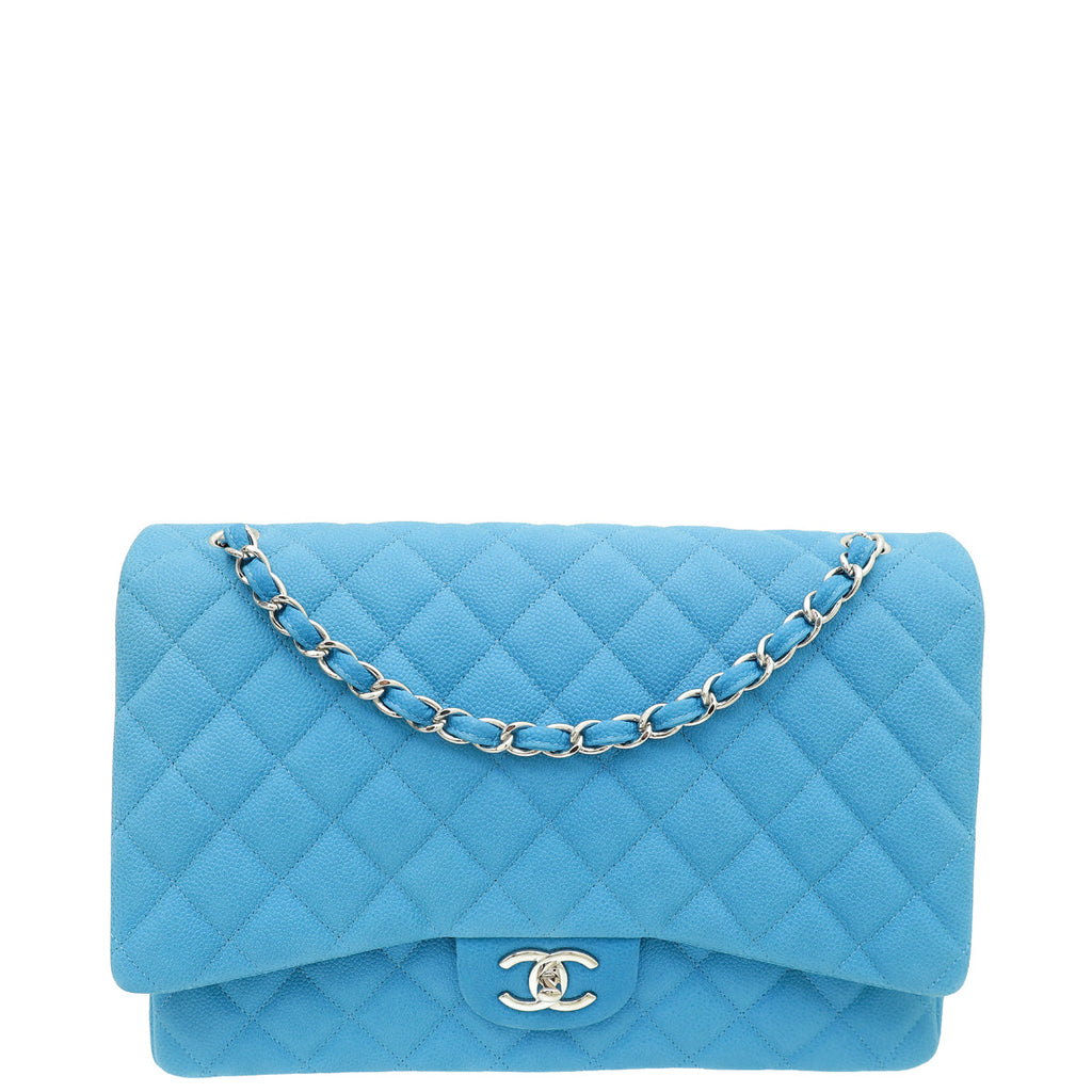 Chanel Blue CC Classic Nubuck Double Flap Maxi Bag