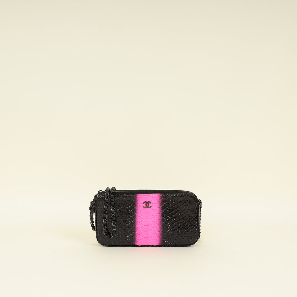 Chanel Bicolor Python Double Zip Wallet on Chain