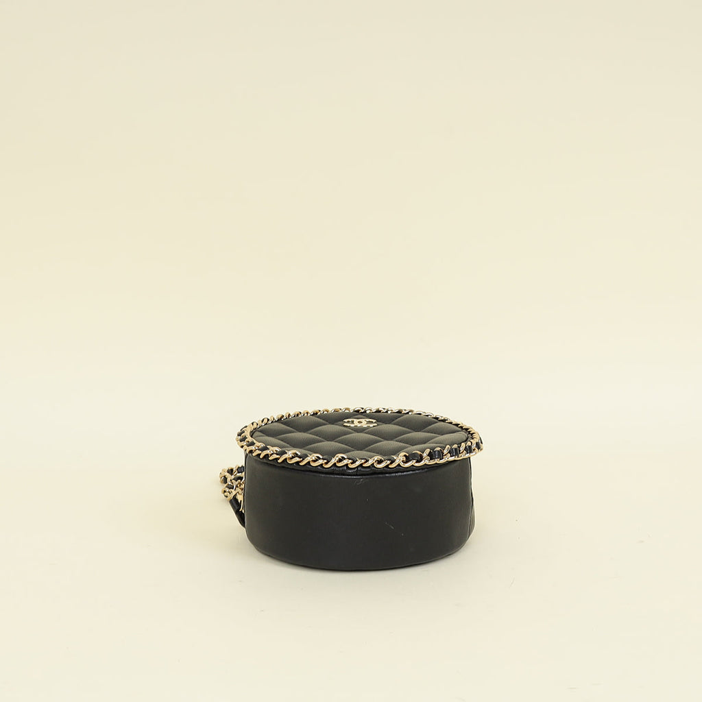 Chanel Black CC Chain Around Round Clutch Bag