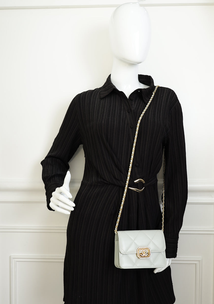 Chanel Light Grey CC Crystal Strass Bag With Chain