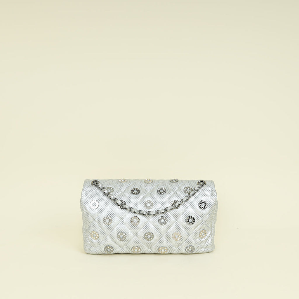 Chanel Silver CC Perforated Paris-Dubai Medal Single Flap Bag