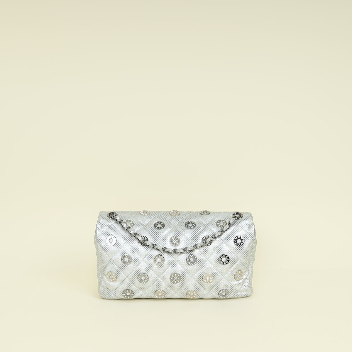 Chanel Silver CC Perforated Paris-Dubai Medal Single Flap Bag