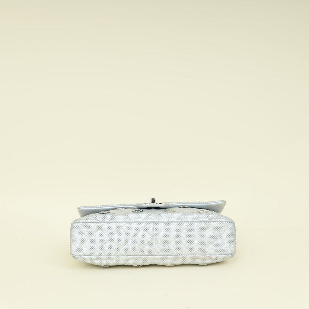 Chanel Silver CC Perforated Paris-Dubai Medal Single Flap Bag