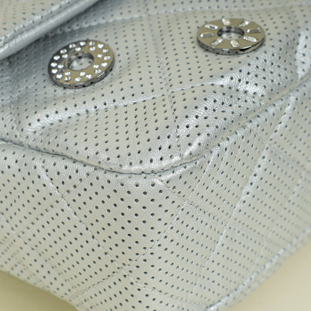 Chanel Silver CC Perforated Paris-Dubai Medal Single Flap Bag