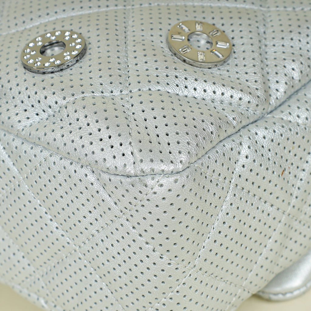 Chanel Silver CC Perforated Paris-Dubai Medal Single Flap Bag