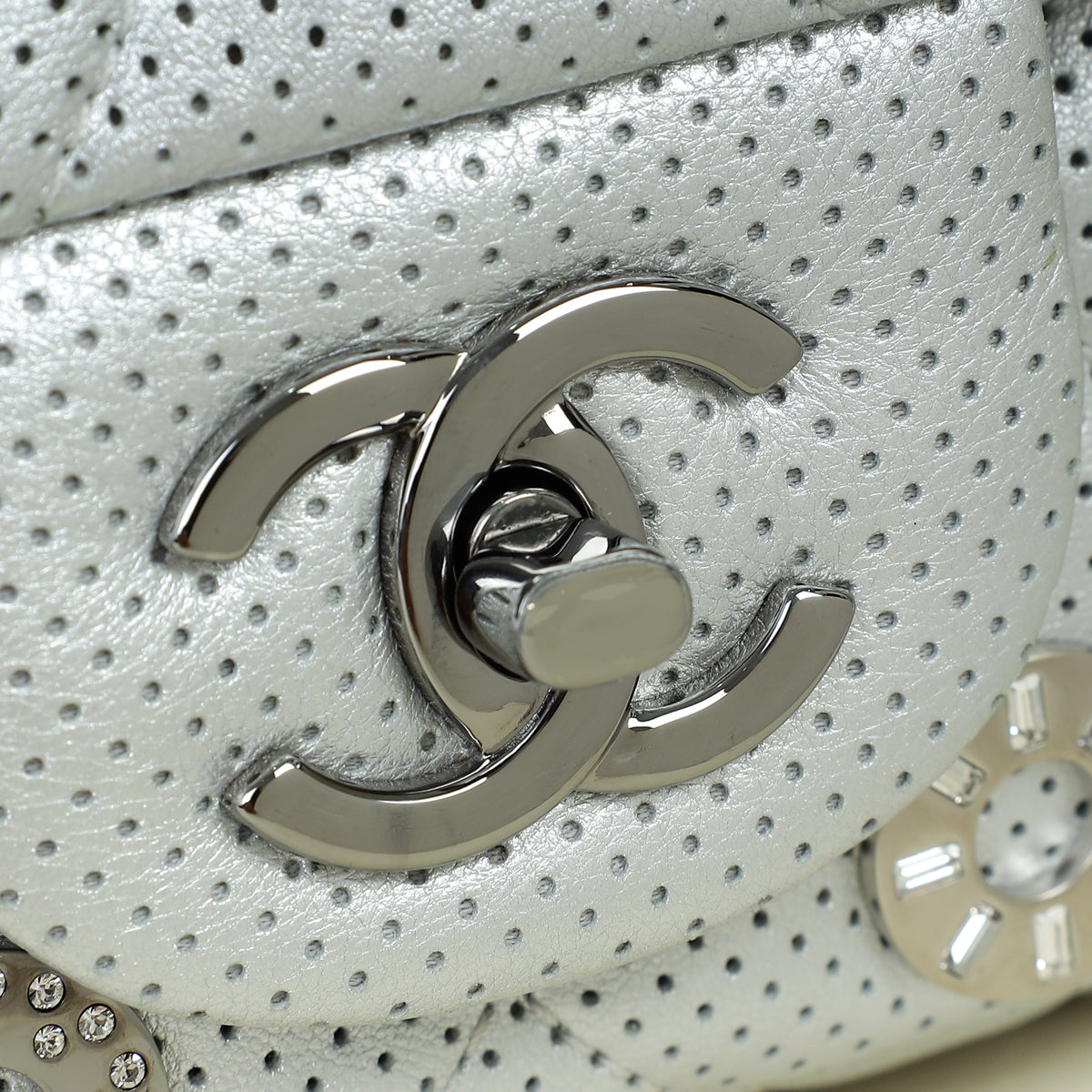 Chanel Silver CC Perforated Paris-Dubai Medal Single Flap Bag