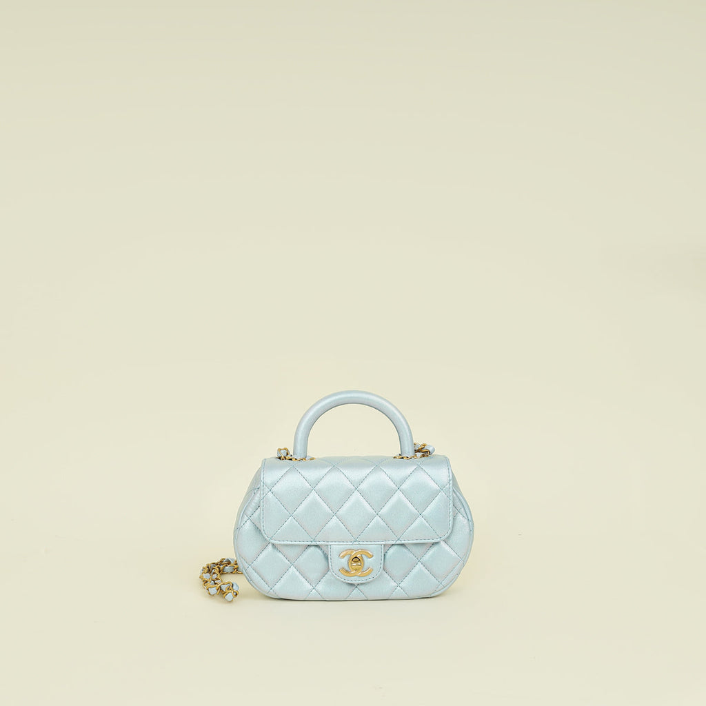 Chanel Pearl Light Blue CC Top Handle Small Flap Chain Bag