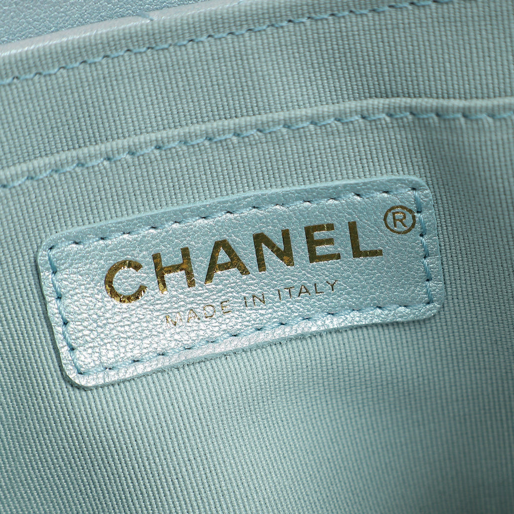 Chanel Pearl Light Blue CC Top Handle Small Flap Chain Bag
