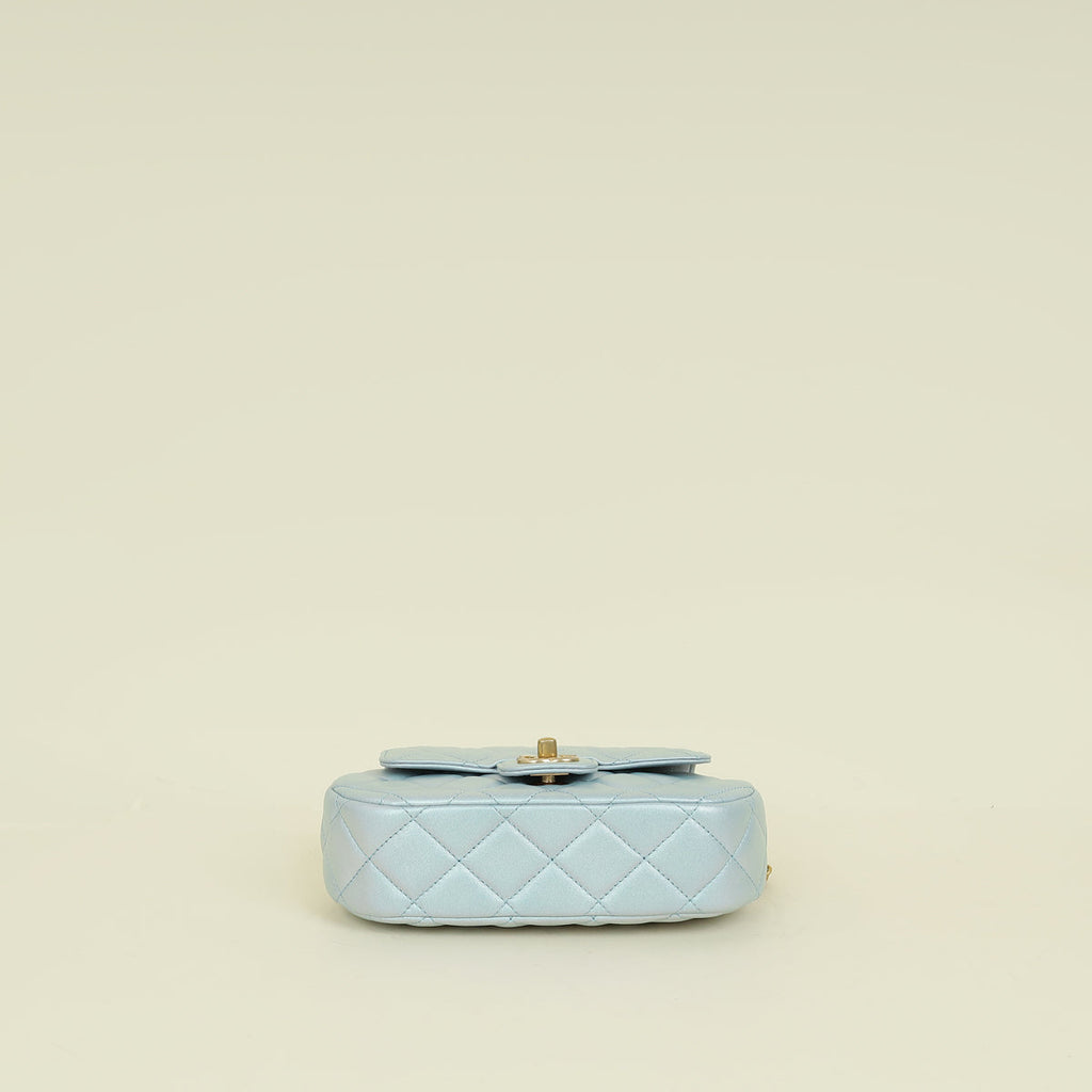 Chanel Pearl Light Blue CC Top Handle Small Flap Chain Bag