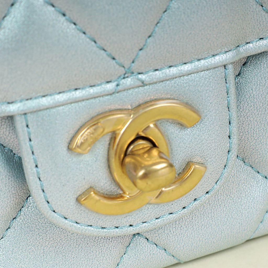 Chanel Pearl Light Blue CC Top Handle Small Flap Chain Bag