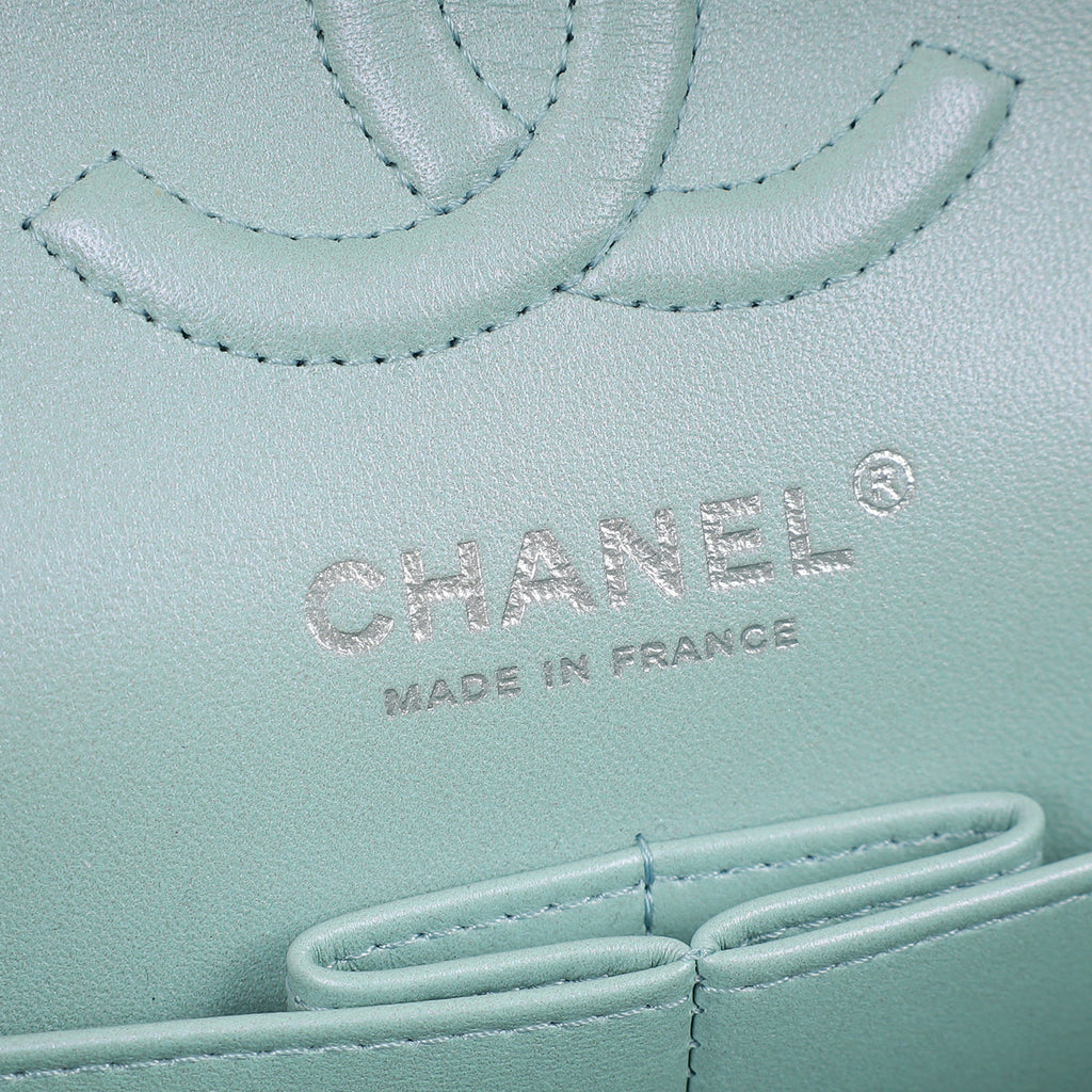 Chanel Metallic Pearl Blue CC Classic Double Flap Small Bag