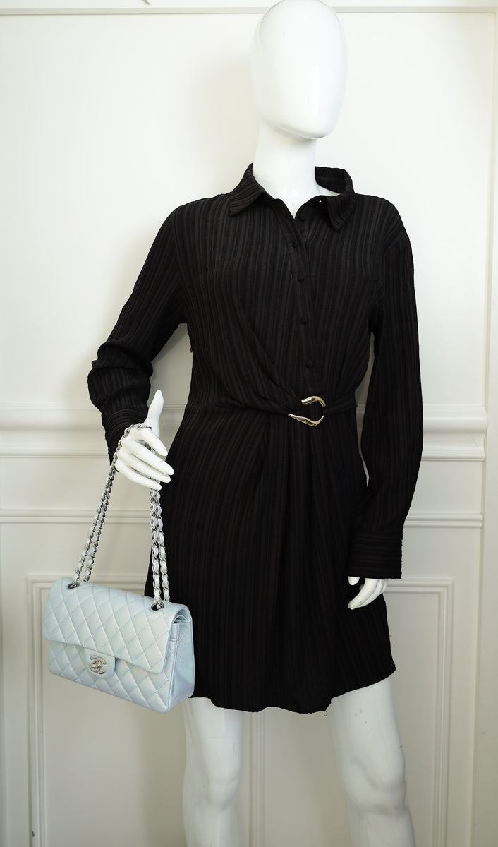 Chanel Metallic Pearl Blue CC Classic Double Flap Small Bag