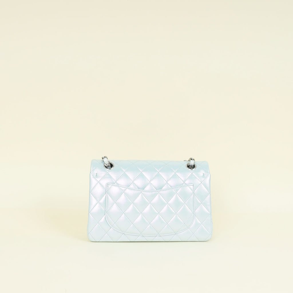 Chanel Metallic Pearl Blue CC Classic Double Flap Small Bag