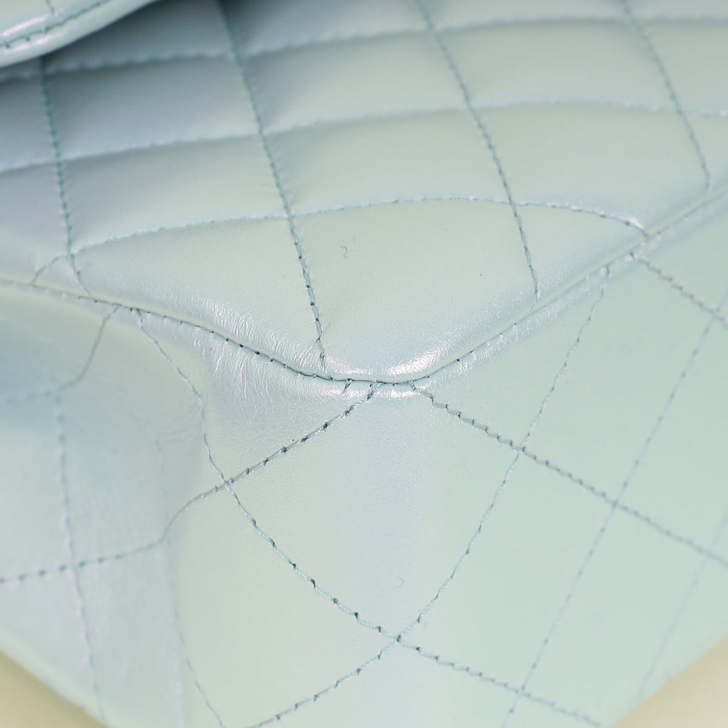 Chanel Metallic Pearl Blue CC Classic Double Flap Small Bag