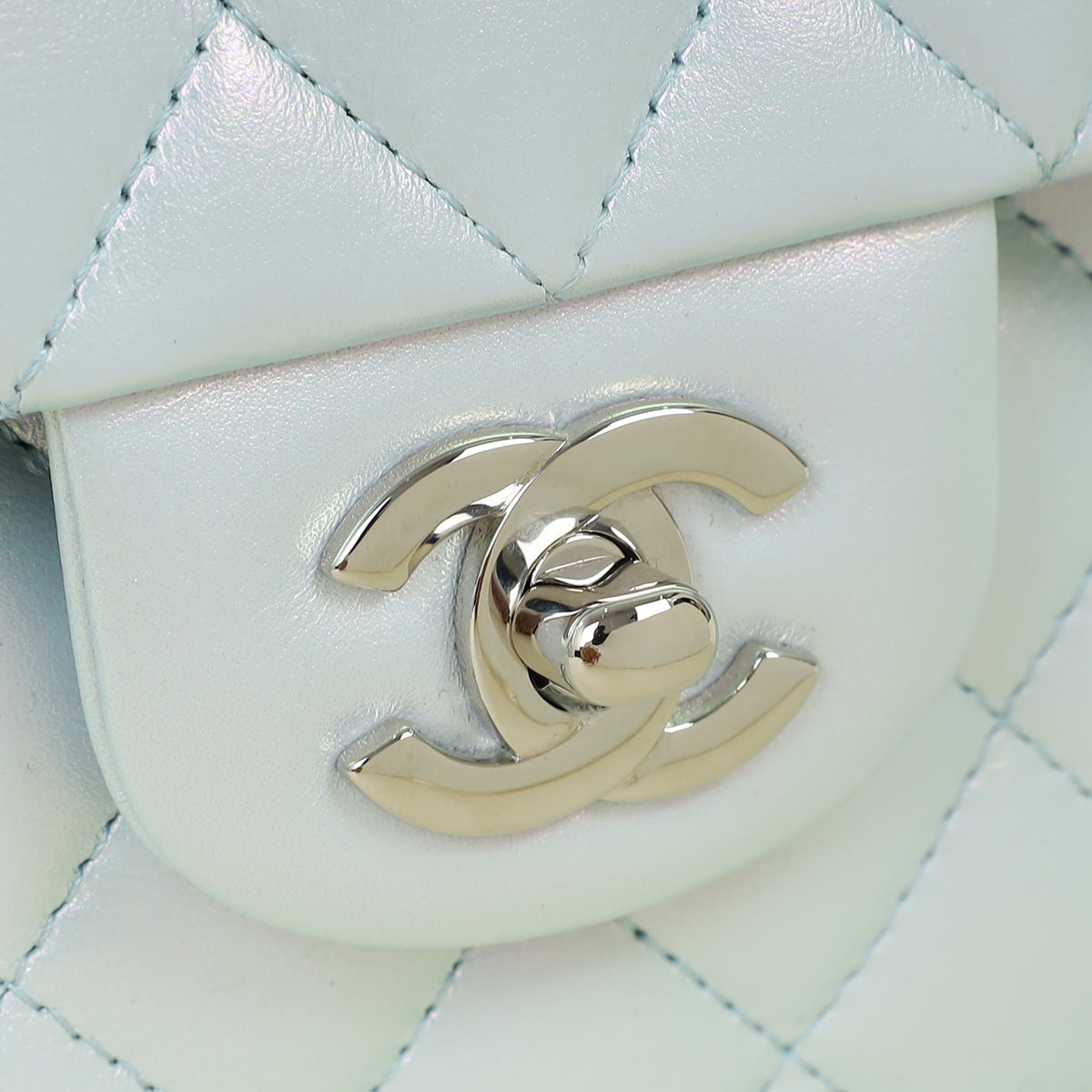 Chanel Metallic Pearl Blue CC Classic Double Flap Small Bag