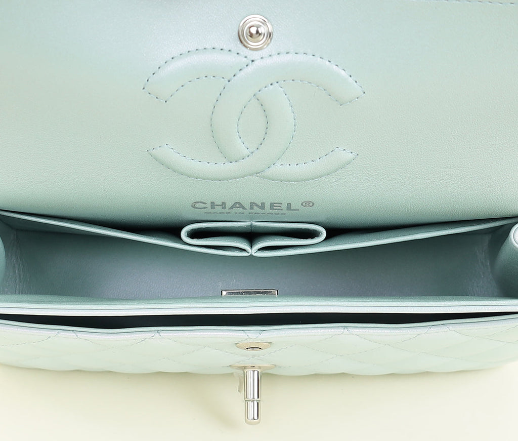 Chanel Metallic Pearl Blue CC Classic Double Flap Small Bag