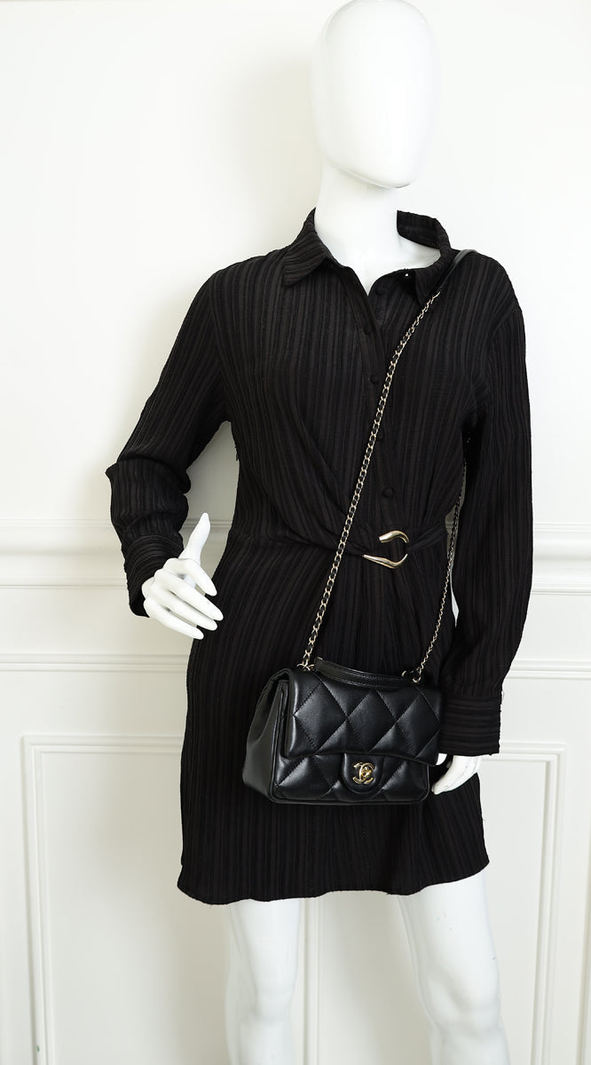 Chanel Black CC Top Handle Large Quilted Flap Bag