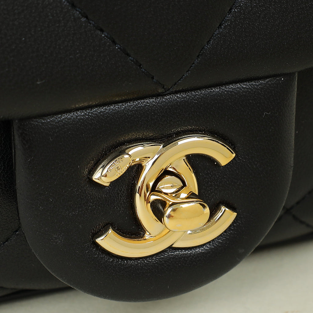 Chanel Black CC Top Handle Large Quilted Flap Bag