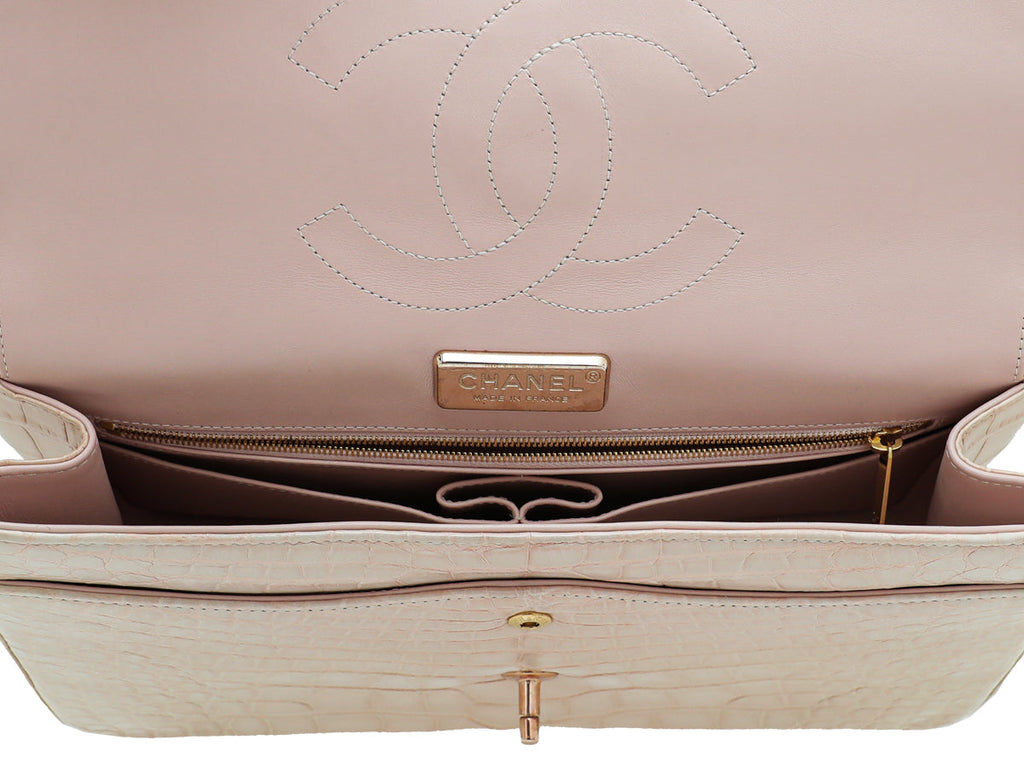 Chanel Pinkish Beige Alligator Classic Double Flap Jumbo Bag