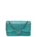 Chanel Turquoise Python Classic Double Flap Jumbo Bag