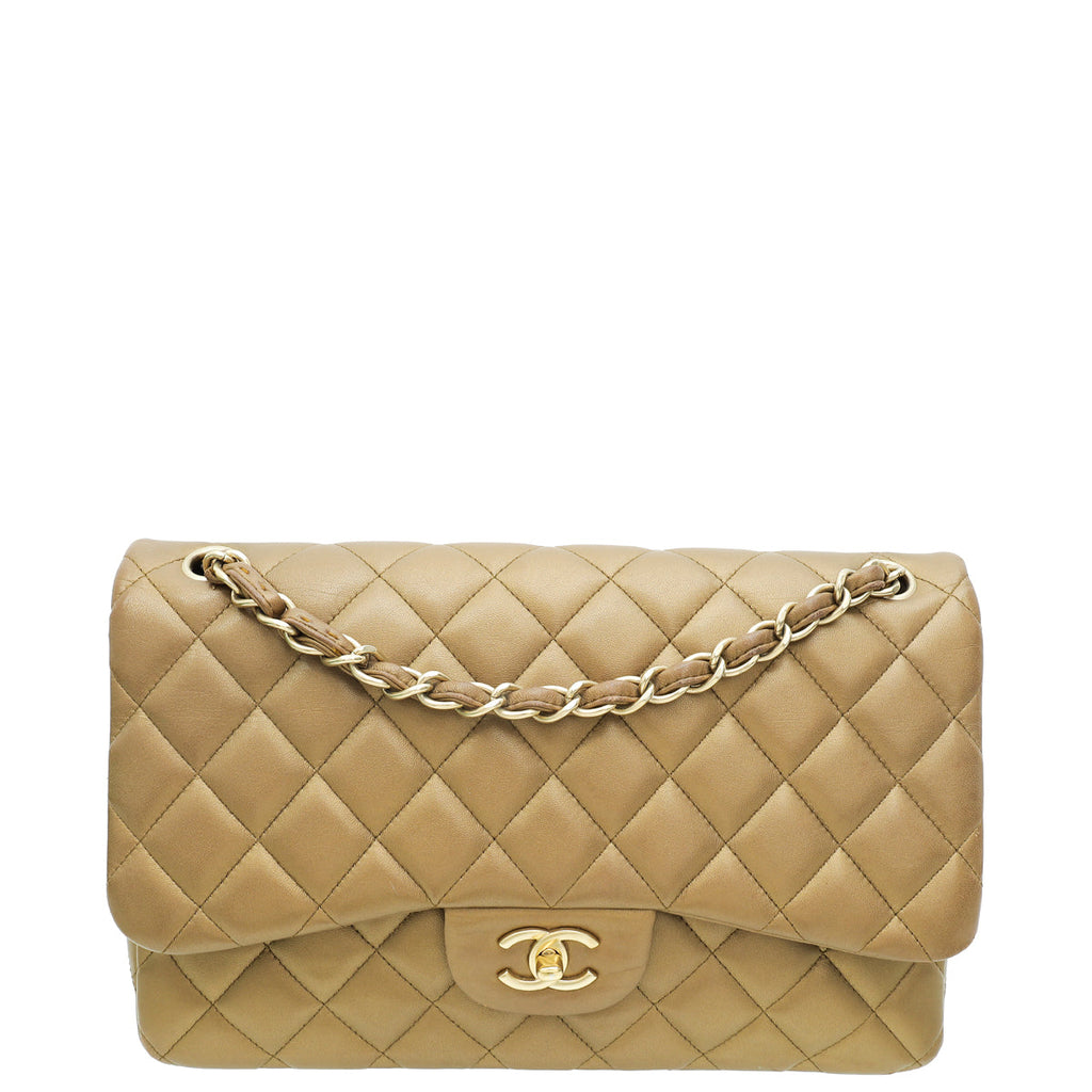 Chanel Metallic Bronze Classic Double Flap Jumbo Bag