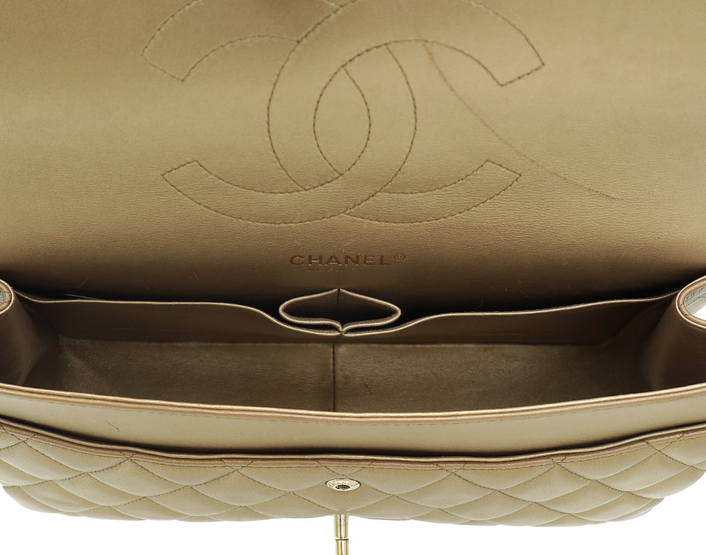 Chanel Metallic Bronze Classic Double Flap Jumbo Bag