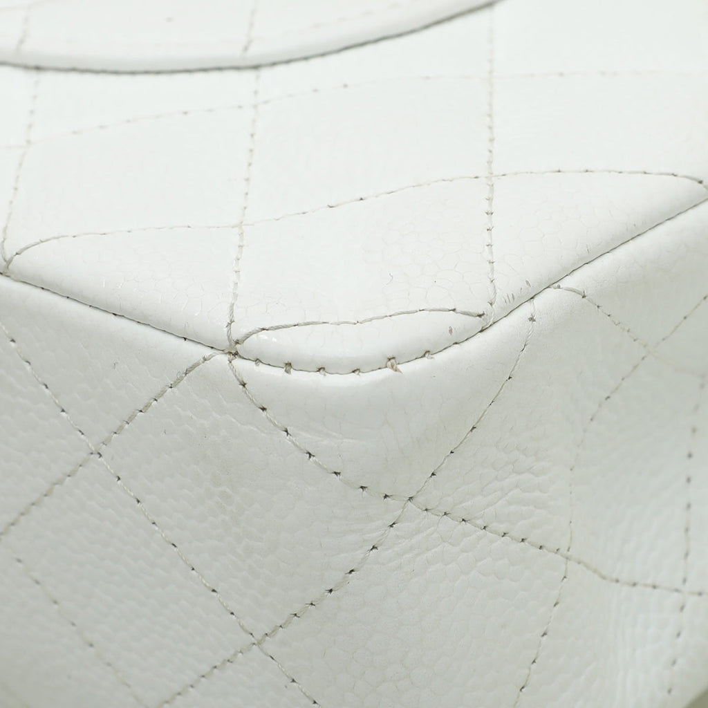 Chanel White Classic Double Flap Medium Bag