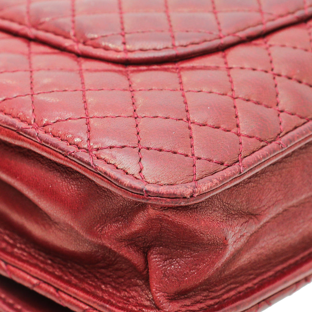 Chanel Red Micro Quilt Camellia Wallet on Chain