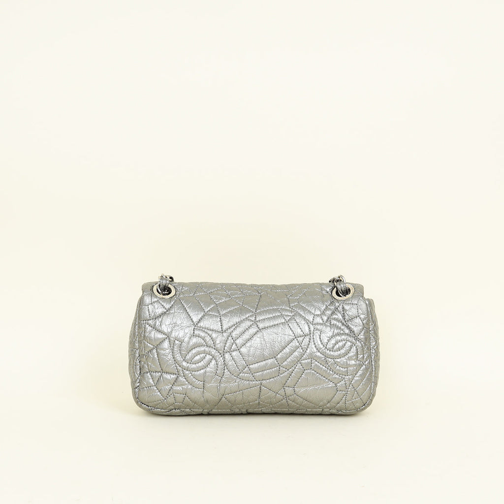 Chanel Metallic Silver Graphic Edge Accordion Flap Bag