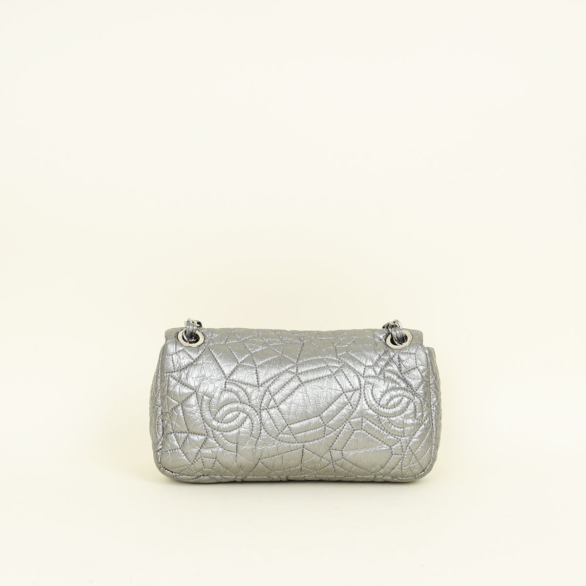 Chanel Metallic Silver Graphic Edge Accordion Flap Bag