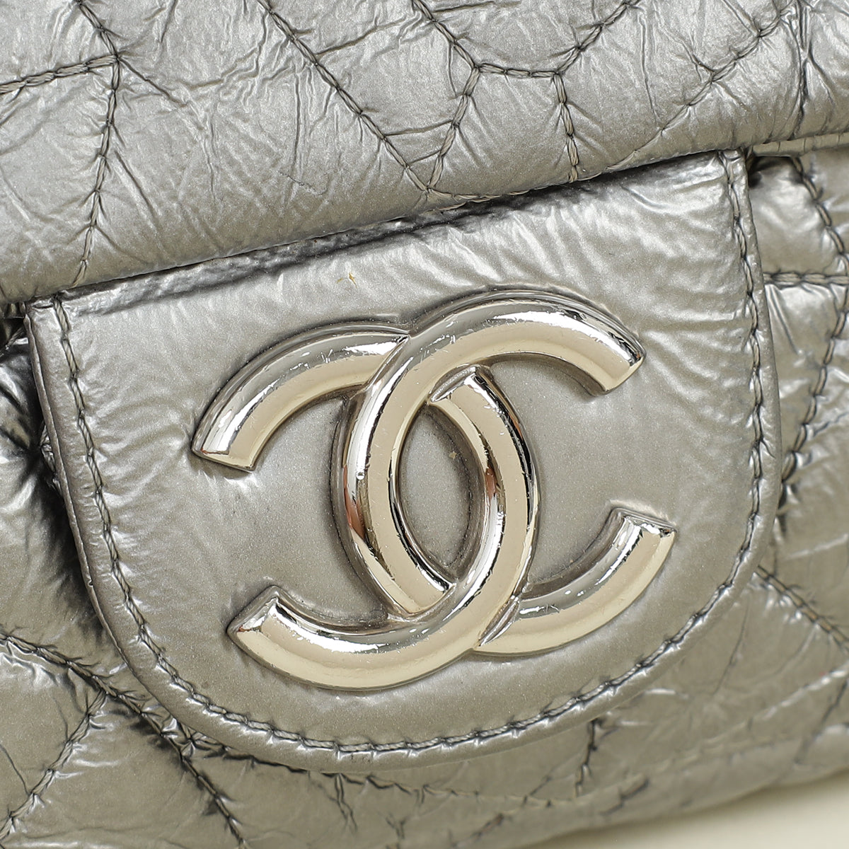 Chanel Metallic Silver Graphic Edge Accordion Flap Bag
