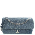 Chanel Navy Blue CC Denim Camellia Flower Embroidered Maxi Flap Bag