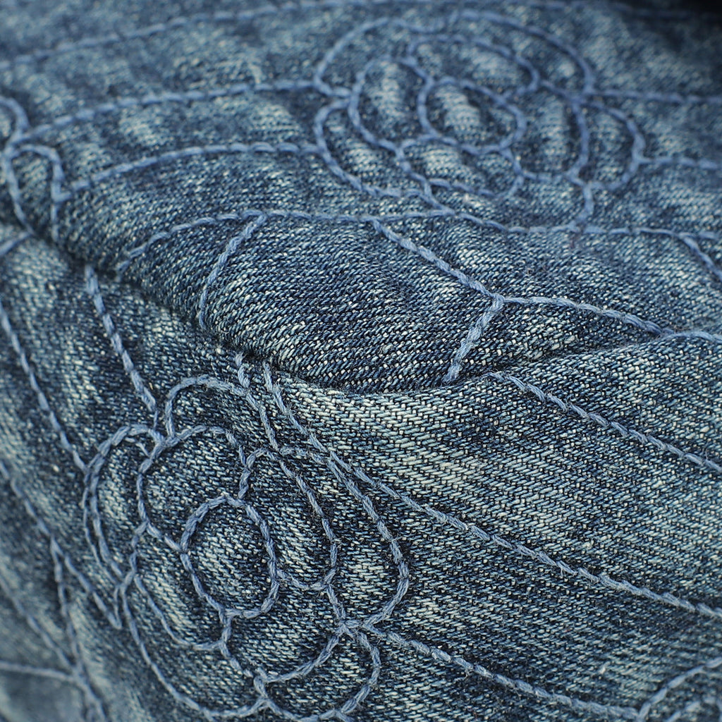 Chanel Navy Blue CC Denim Camellia Flower Embroidered Maxi Flap Bag