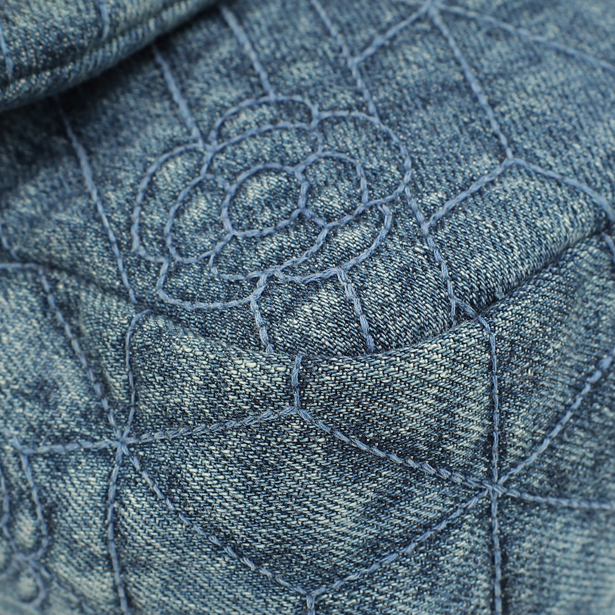 Chanel Navy Blue CC Denim Camellia Flower Embroidered Maxi Flap Bag